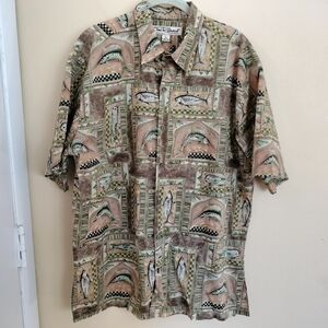 Tori Richard Mens Hawaiian Fish Button Up Cotton Shirt Large Vacation Fun Beach